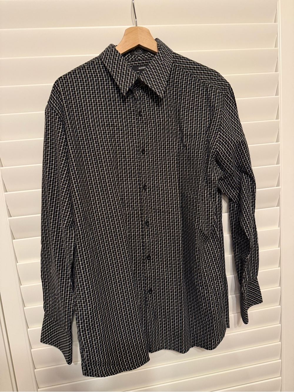 Alfani Black Button-Down Shirt with White Grid
